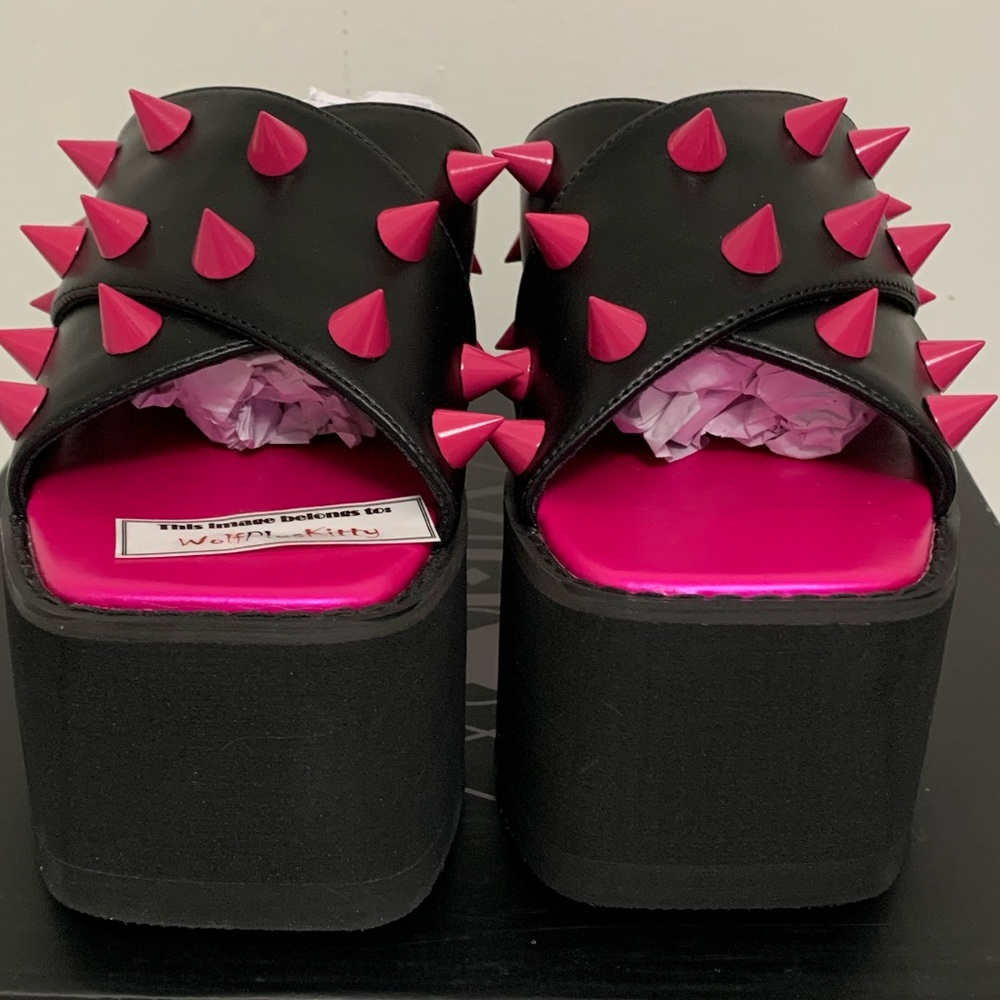 Dolls Kill NEW Widow Hot Pink Spike Platform Slides Chunky Sandals Whimsigoth 7 - Picture 2 of 7